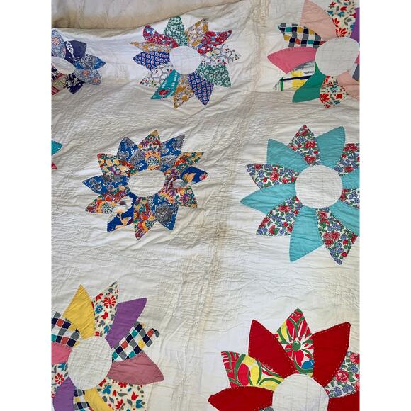 EXCEPTIONAL ANTIQUE 1930s/40s LARGE STAR PINWHEEL QUILT - Picture 4 of 9